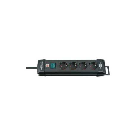 Premium-Line stekkerdoos met 4 stopcontacten (1,8 m kabel, met schakelaar, Made in Germany) zwart TYPE F