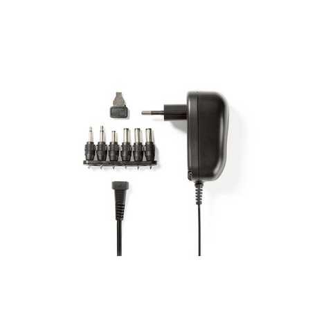 Universele AC-Stroomadapter | 12 W | 3 - 12 V DC | 1.80 m | 1.0 A | 6 plug(s) | Zwart