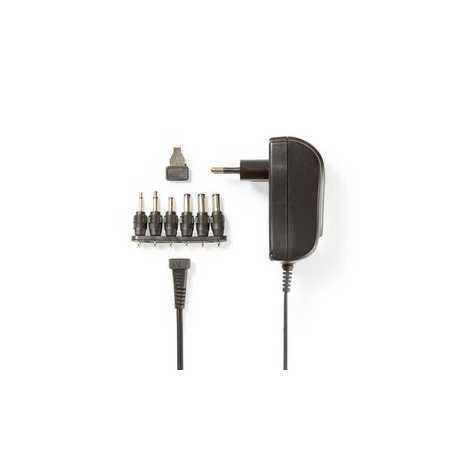 Universele AC-Stroomadapter | 18 W | 3 - 12 V DC | 1.80 m | 2.1 A | 6 plug(s) | Zwart