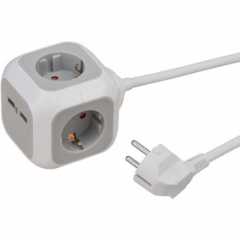 ALEA-Power Stekkerdoos met USB /Stekkerblok (Stekkerdozen 4-voudig, 2x USB Lader en 1,40 m kabel) TYPE F