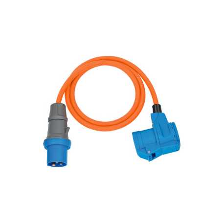 CEE Adapterkabel Camping 1,5 m kabel in oranje (CEE-stekker en hoekkoppeling incl. combinatiecontactdoos, 230V/16A, voor permane