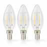 LED-Filamentlamp E14 | Kaars | 2 W | 250 lm | 2700 K | Warm Wit | Retrostijl | 3 Stuks | Doorzichtig