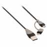2-in-1 Data en Oplaadkabel USB A Male - Micro-B Male 1.00 m Zwart + Lightning-Adapter