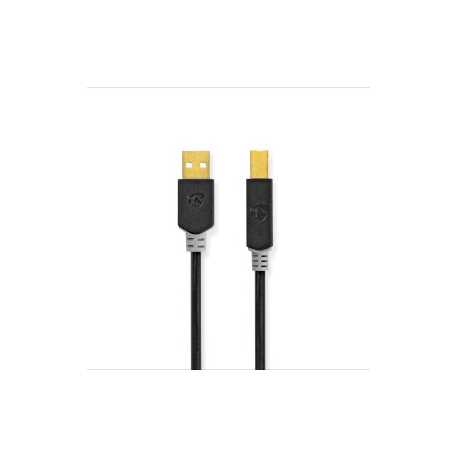 USB-Kabel | USB 2.0 | USB-A Male | USB-B Male | 480 Mbps | Verguld | 2.00 m | Rond | PVC | Antraciet | Doos