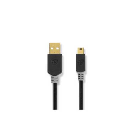 USB-Kabel | USB 2.0 | USB-A Male | USB Mini-B 5-Pins Male | 480 Mbps | Verguld | 2.00 m | Rond | PVC | Antraciet | Window Box