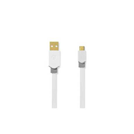 USB-Kabel | USB 2.0 | USB-A Male | USB Micro-B Male | 480 Mbps | Verguld | 1.00 m | Plat | PVC | Wit | Window Box