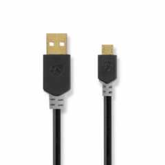 USB-Kabel | USB 2.0 | USB-A Male | USB Micro-B Male | 480 Mbps | Verguld | 2.00 m | Rond | PVC | Antraciet | Doos
