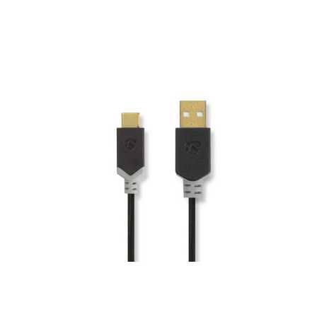 USB-Kabel | USB 2.0 | USB-A Male | USB-C™ Male | 60 W | 480 Mbps | Verguld | 1.00 m | Rond | PVC | Antraciet | Window Box