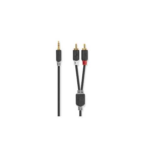 Stereo-Audiokabel | 3,5 mm Male | 2x RCA Male | Verguld | 1.00 m | Rond | Antraciet | Doos