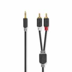 Stereo-Audiokabel | 3,5 mm Male | 2x RCA Male | Verguld | 2.00 m | Rond | Antraciet | Doos