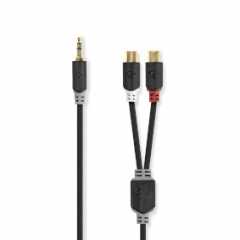 Stereo-Audiokabel | 3,5 mm Male | 2x RCA Female | Verguld | 0.20 m | Rond | Antraciet | Doos