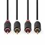 Stereo-Audiokabel | 2x RCA Male | 2x RCA Male | Verguld | 1.00 m | Rond | Antraciet | Doos