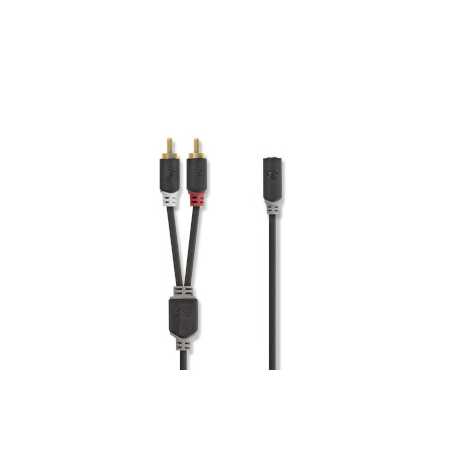 Stereo-Audiokabel | 2x RCA Male | 3,5 mm Female | Verguld | 0.20 m | Rond | Antraciet | Doos