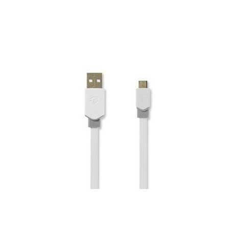 USB-Kabel | USB 2.0 | USB-A Male | USB Micro-B Male | 480 Mbps | Verguld | 1.00 m | Plat | PVC | Wit | Polybag