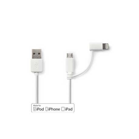 2-in-1-Kabel | USB 2.0 | USB-A Male | Apple Lightning 8-Pins / USB Micro-B Male | 480 Mbps | 1.00 m | Vernikkeld | Rond | PVC | 
