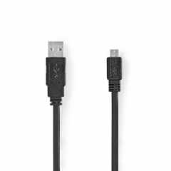 USB-Kabel | USB 2.0 | USB-A Male | USB Micro-B Male | 480 Mbps | Vernikkeld | 1.00 m | Plat | PVC | Zwart | Polybag