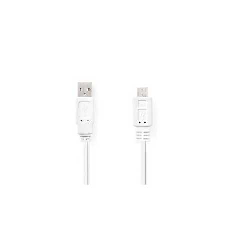 USB-Kabel | USB 2.0 | USB-A Male | USB Micro-B Male | 480 Mbps | Vernikkeld | 1.00 m | Plat | PVC | Wit | Polybag