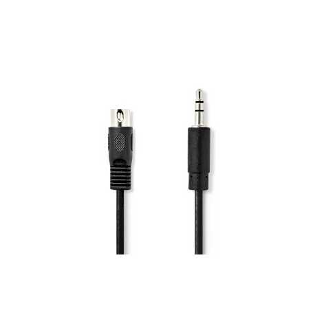 DIN-Audiokabel | DIN 5-Pins Male | 3,5 mm Male | Vernikkeld | 1.00 m | Rond | PVC | Zwart | Envelop