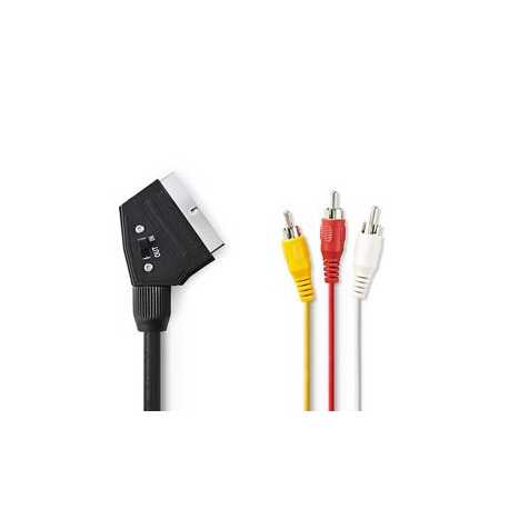 SCART-Kabel | SCART Male | 3x RCA Male | Vernikkeld | Schakelbaar | 480p | 2.00 m | Rond | PVC | Zwart | Polybag