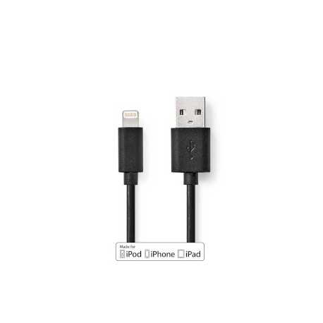 Lightning Kabel | USB 2.0 | Apple Lightning 8-Pins | USB-A Male | 480 Mbps | Vernikkeld | 1.00 m | Rond | PVC | Zwart | Doos