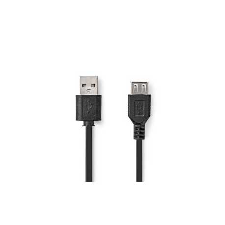USB-Kabel | USB 2.0 | USB-A Male | USB-A Female | 480 Mbps | Vernikkeld | 2.00 m | Rond | PVC | Zwart | Doos