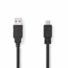 USB-Kabel | USB 2.0 | USB-A Male | USB Micro-B Male | 480 Mbps | Vernikkeld | 2.00 m | Rond | PVC | Zwart | Doos