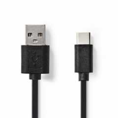 USB-Kabel | USB 2.0 | USB-A Male | USB-C™ Male | 15 W | 480 Mbps | Vernikkeld | 0.10 m | Rond | PVC | Zwart | Blister