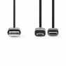 2-in-1-Kabel | USB 2.0 | USB-A Male | USB Micro-B Male / USB-C™ Male | 480 Mbps | 1.00 m | Vernikkeld | Rond | PVC | Zwart | Bli