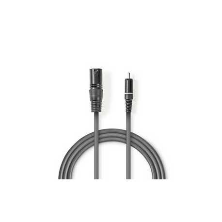 Ongebalanceerde Audiokabel | XLR 3-Pins Male | RCA Male | Vernikkeld | 1.50 m | Rond | PVC | Donkergrijs | Kartonnen Sleeve