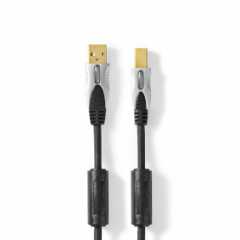 USB-Kabel | USB 2.0 | USB-A Male | USB-B Male | 2.5 W | 480 Mbps | Verguld | 1.80 m | Rond | PVC | Antraciet | Doos