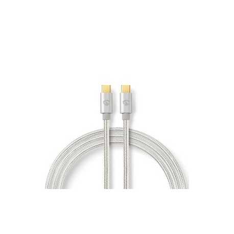 USB-Kabel | USB 2.0 | USB-C™ Male | USB-C™ Male | 100 W | 480 Mbps | Verguld | 1.00 m | Rond | Gevlochten / Nylon | Zilver | Cov