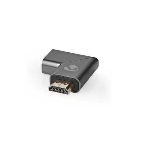 HDMI™-Adapter | HDMI™ Connector / HDMI™ Male | HDMI™ Female / HDMI™ Output | Verguld | Links Gehoekt | Aluminium | Gun Metal Gri