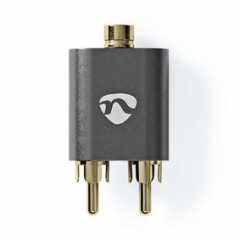 Stereo-Audioadapter | 2x RCA Male | 3,5 mm Female | Verguld | Recht | Aluminium | Gun Metal Grijs | 1 Stuks | Cover Window Box