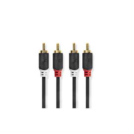 Stereo-Audiokabel | 2x RCA Male | 2x RCA Male | Verguld | 0.50 m | Rond | Antraciet | Doos