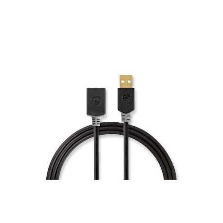 USB-Kabel | USB 2.0 | USB-A Male | USB-A Female | 480 Mbps | Verguld | 3.00 m | Rond | PVC | Antraciet | Doos