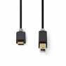 USB-Kabel | USB 2.0 | USB-C™ Male | USB-B Male | 15 W | 480 Mbps | Verguld | 2.00 m | Rond | PVC | Antraciet | Doos