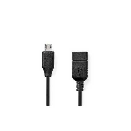 USB Micro-B Adapter | USB 2.0 | USB Micro-B Male | USB-A Female | 480 Mbps | 0.20 m | Rond | Vernikkeld | PVC | Zwart | Doos