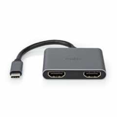 USB-C™ Adapter | USB 3.2 Gen 1 | USB-C™ Male | 2x HDMI™ | 4K@30Hz | 0.10 m | Rond | Vernikkeld | PVC | Zwart | Doos