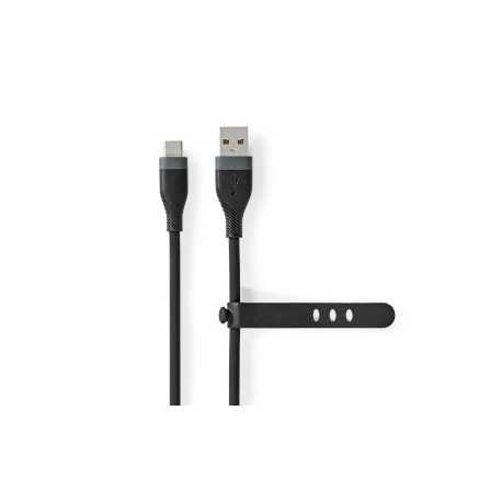 USB-Kabel | USB 2.0 | USB-A Male | USB-C™ Male | 15 W | 480 Mbps | Vernikkeld | 1.50 m | Rond | Silicone | Zwart | Doos