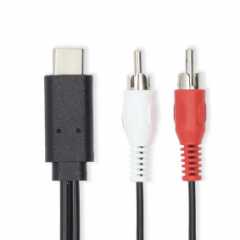 USB-C™ Adapter | USB 3.2 Gen 1 | USB-C™ Male | 2x RCA Male | 1.00 m | Rond | Vernikkeld | PVC | Zwart | Label