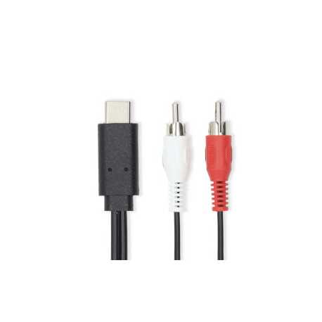 USB-C™ Adapter | USB 3.2 Gen 1 | USB-C™ Male | 2x RCA Male | 1.00 m | Rond | Vernikkeld | PVC | Zwart | Label