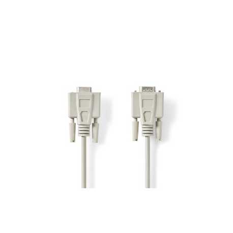 Seriële Kabel | D-SUB 9-Pins Male | D-SUB 9-Pins Female | Vernikkeld | 5.00 m | Rond | PVC | Ivoor | Label