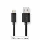 Lightning Kabel | USB 2.0 | Apple Lightning 8-Pins | USB-A Male | 480 Mbps | Vernikkeld | 1.00 m | Rond | PVC | Zwart | Label