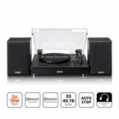 Riemaandrijving houten platenspeler met Bluetooth-ontvangst en 2 externe luidsprekers