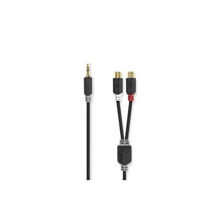 Stereo-Audiokabel | 3,5 mm Male | 2x RCA Female | Verguld | 0.20 m | Rond | Antraciet | Doos