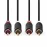 Stereo-Audiokabel | 2x RCA Male | 2x RCA Male | Verguld | 3.00 m | Rond | Antraciet | Doos