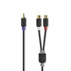 Subwoofer-Kabel | RCA Male | 2x RCA Female | Verguld | 0.20 m | Rond | 4.0 mm | Antraciet | Doos
