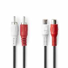 Stereo-Audiokabel | 2x RCA Male | 2x RCA Female | Vernikkeld | 5.00 m | Rond | Zwart | Envelop
