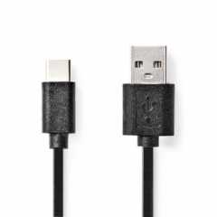 USB-Kabel | USB 2.0 | USB-C™ Male | USB-A Male | 15 W | 480 Mbps | Vernikkeld | 2.00 m | Rond | PVC | Zwart | Doos