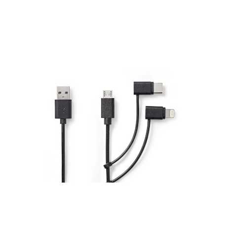 3-in-1-Kabel | USB 2.0 | USB-A Male | Apple Lightning 8-Pins / USB Micro-B Male / USB-C™ Male | 480 Mbps | 1.00 m | Vernikkeld |